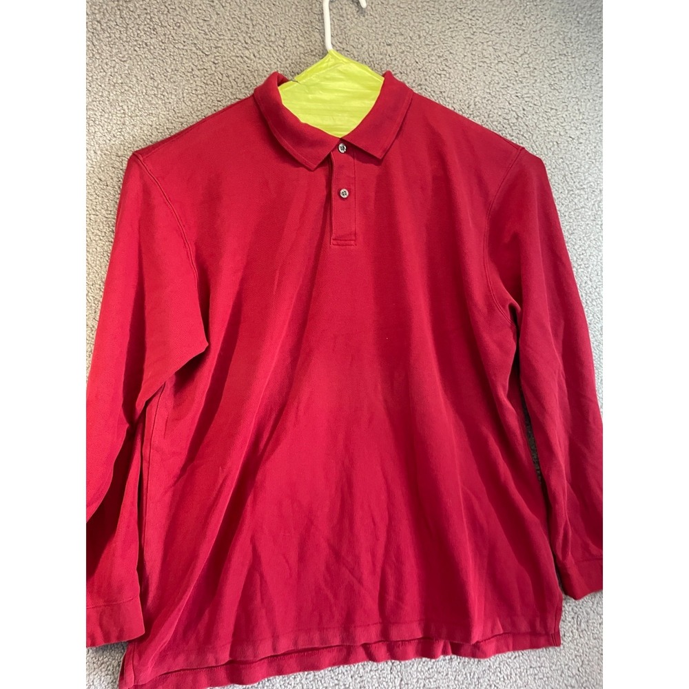 LL Bean Men's Red Polo Long Sleeve Shirt Collared Cotton XL Reg Solid‎